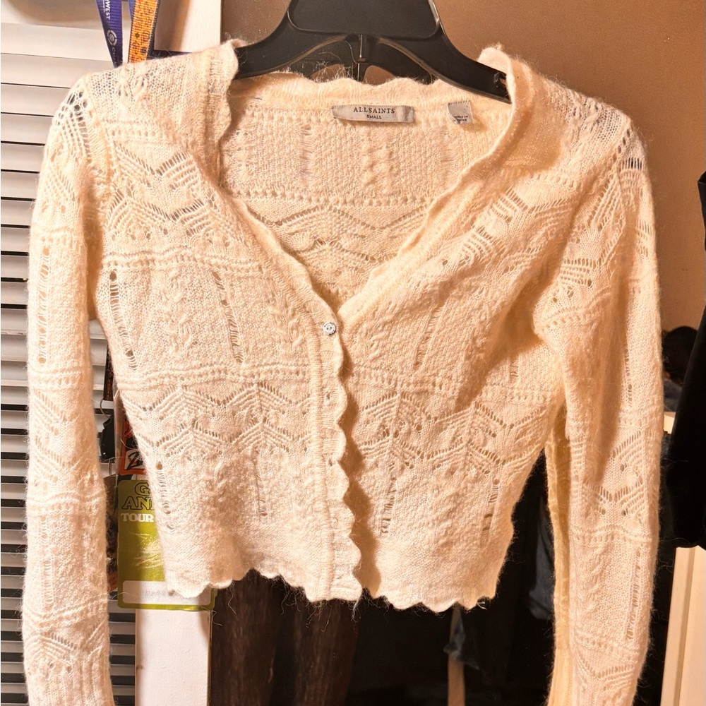 All Saints Vanessa Jumper Sweater Lace Scallop Edge Pullover Alpaca Wool Blend